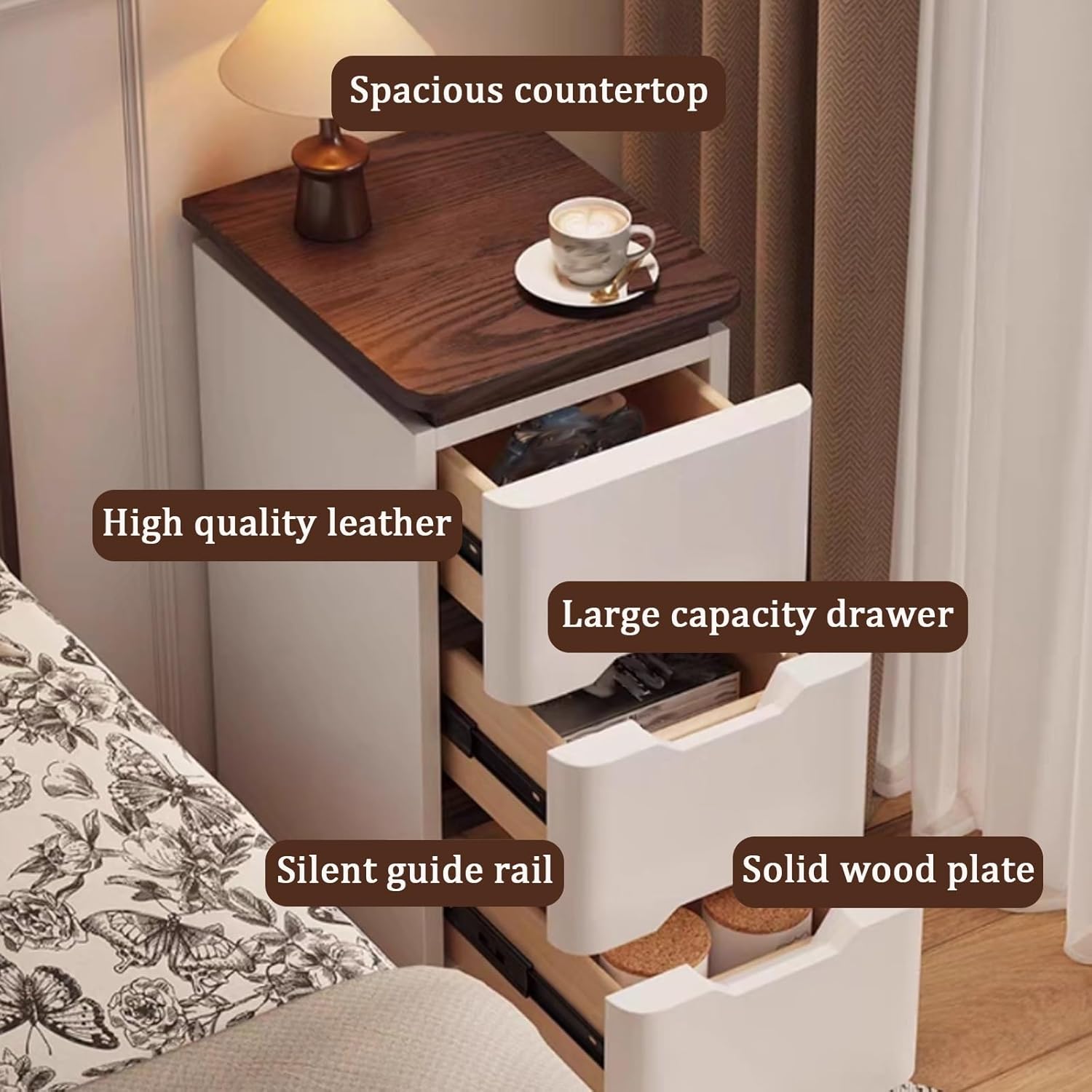 โต๊ะข้างเตียงในห้องนอน, โต๊ะข้ - Solid Wood Nightstand 2 Drawers บทวิจารณ์และราคา